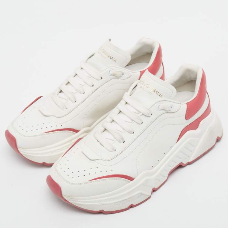 Pre Owned Dolce & Gabbana White/Pink Leather Daymaster Sneakers Size 41