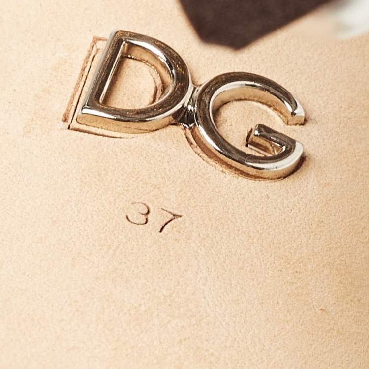مملوكة مسبقًا Dolce & Gabbana Silver/Gold Leopard Print Glitter Fabric Ankle Strap Block Heel Sandals Size 37