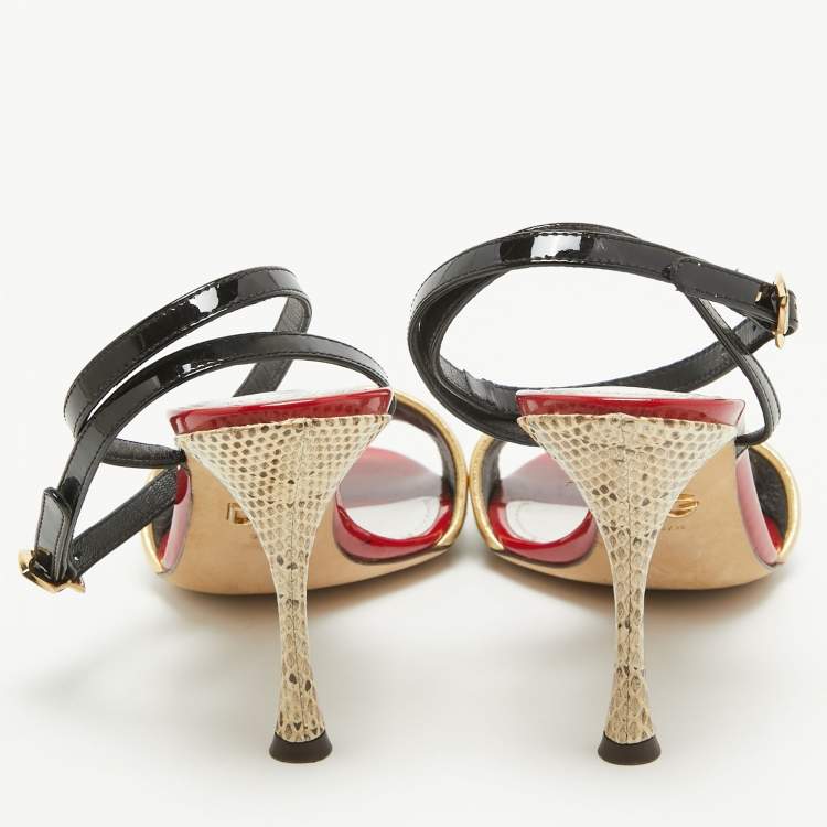 Pre Owned Dolce & Gabbana Multicolor Canvas Amore  Ankle Strap Sandals Size 37.5