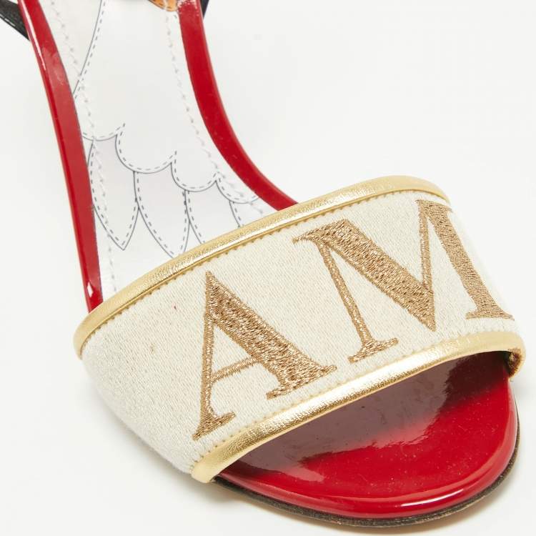 Pre Owned Dolce & Gabbana Multicolor Canvas Amore  Ankle Strap Sandals Size 37.5