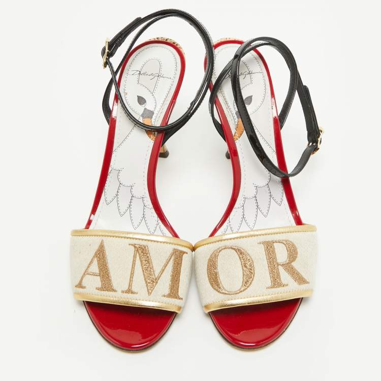 Pre Owned Dolce & Gabbana Multicolor Canvas Amore  Ankle Strap Sandals Size 37.5