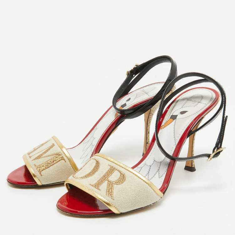 Pre Owned Dolce & Gabbana Multicolor Canvas Amore  Ankle Strap Sandals Size 37.5
