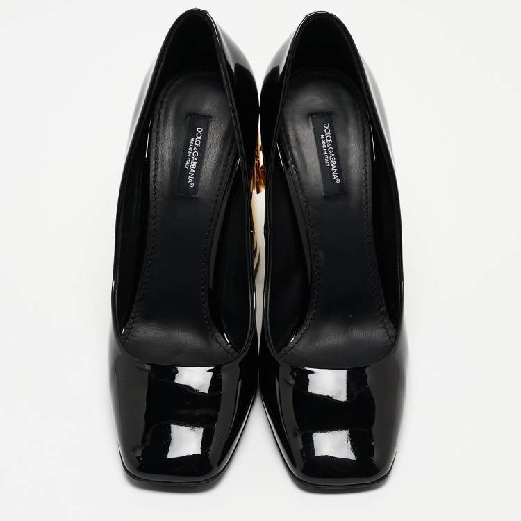 Pre Owned Dolce & Gabbana Black Patent Leather Jackie Block Heel Pumps Size 39