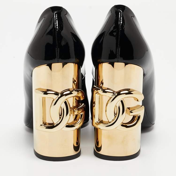 Pre Owned Dolce & Gabbana Black Patent Leather Jackie Block Heel Pumps Size 39