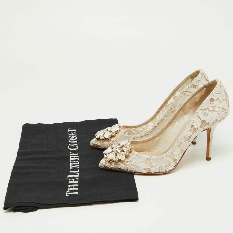 مملوكة مسبقًا Dolce & Gabbana Off White Lace and Mesh Bellucci Pumps Size 37