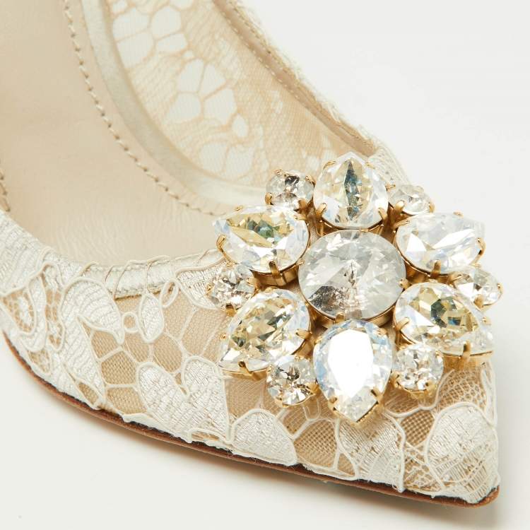 مملوكة مسبقًا Dolce & Gabbana Off White Lace and Mesh Bellucci Pumps Size 37