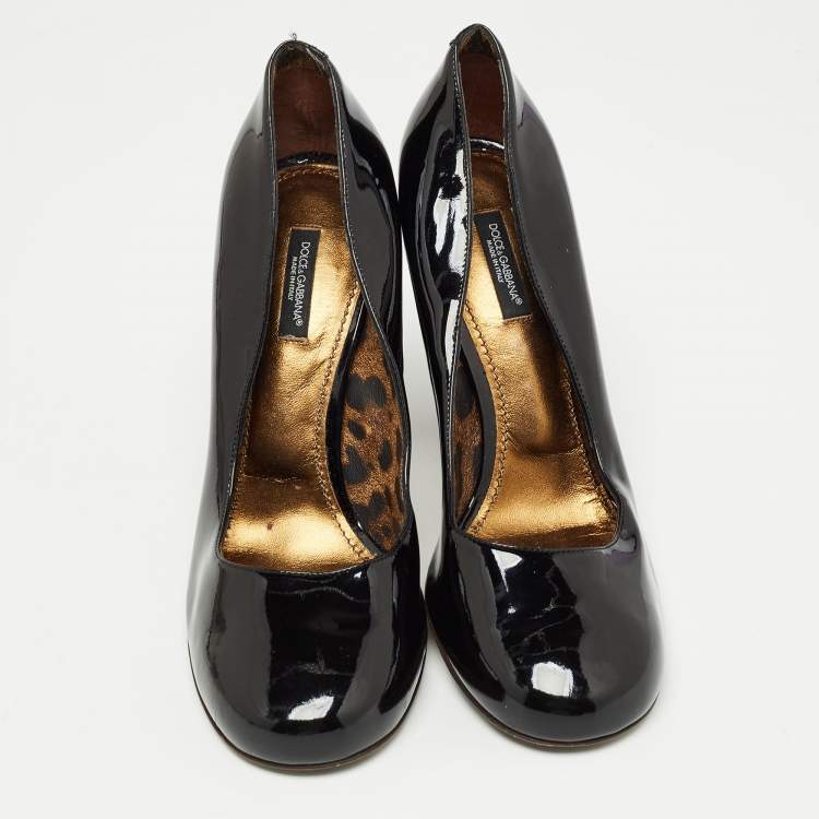 Pre Owned Dolce & Gabbana Black Patent Leather Round Toe Pumps Size 40