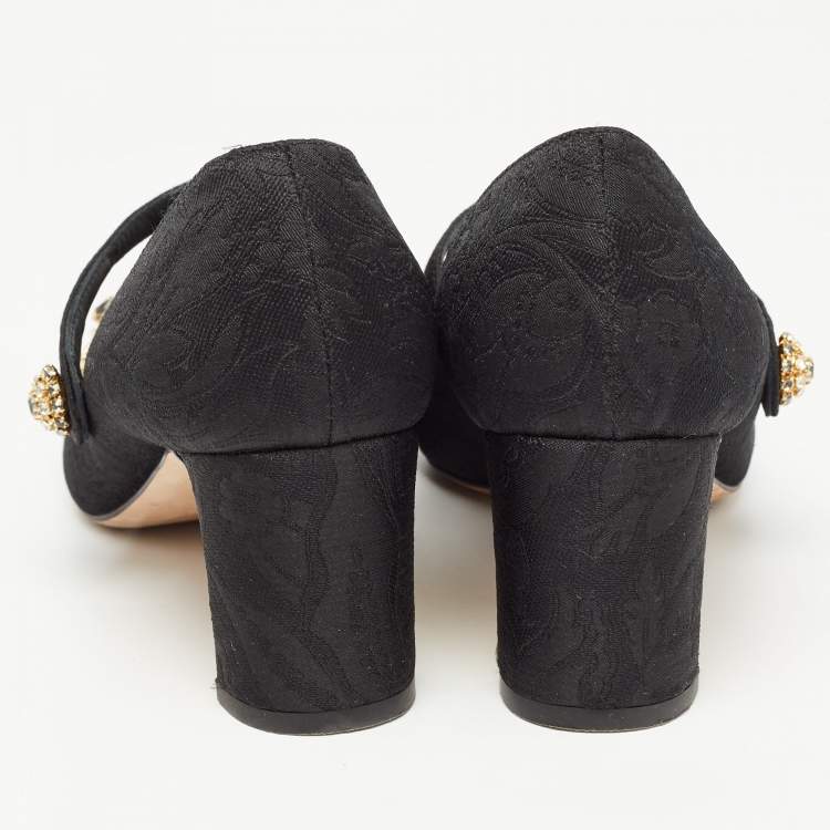 Pre Owned Dolce & Gabbana Black Brocade Fabric Embellished Mary Jane Pumps Size 39