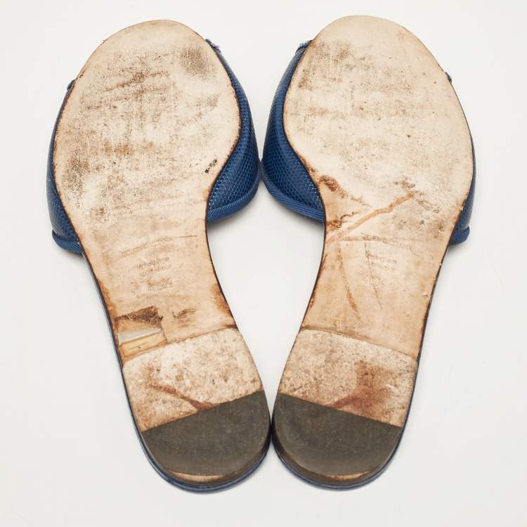 Pre Owned Dolce & Gabbana Blue Embossed Leather Sofia Sandals Size 40.5
