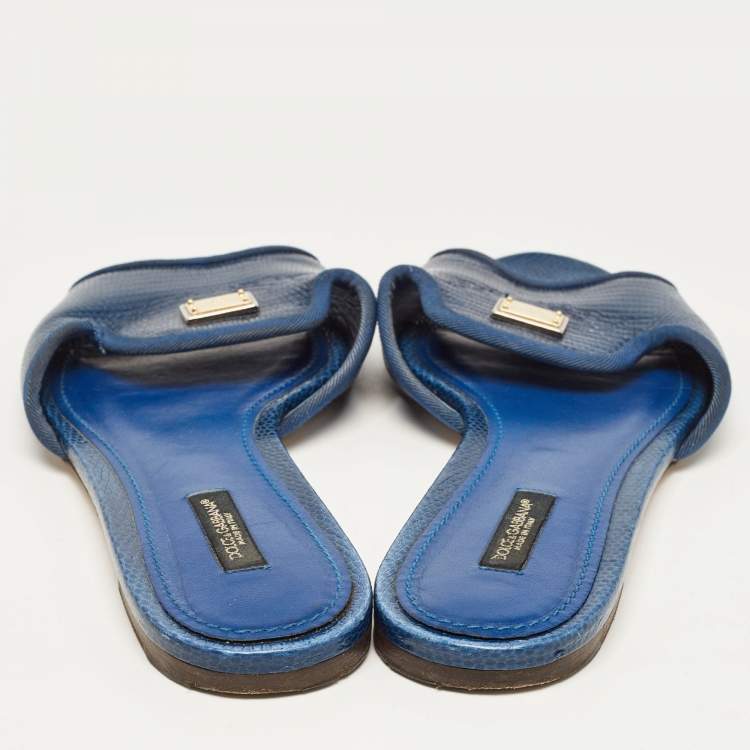 Pre Owned Dolce & Gabbana Blue Embossed Leather Sofia Sandals Size 40.5