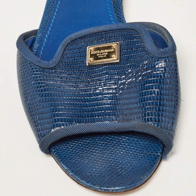 Pre Owned Dolce & Gabbana Blue Embossed Leather Sofia Sandals Size 40.5