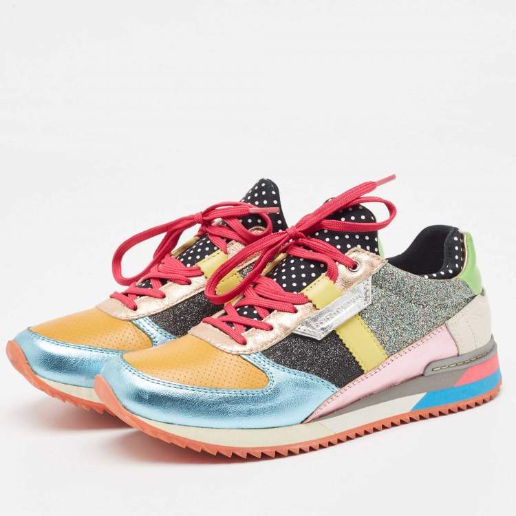 Pre Owned Dolce & Gabbana Multicolor Leather and Glitter Low Top Sneakers Size 37.5