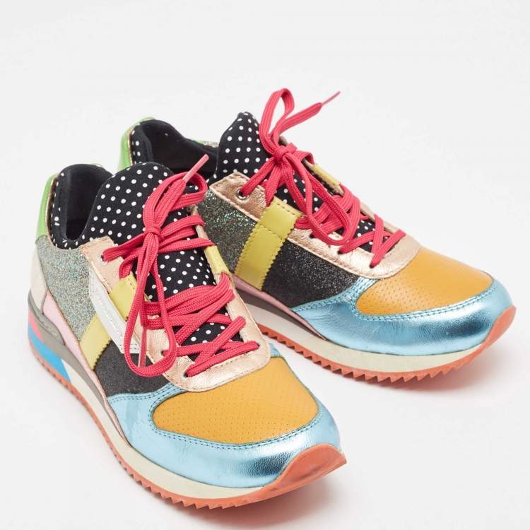 Pre Owned Dolce & Gabbana Multicolor Leather and Glitter Low Top Sneakers Size 37.5