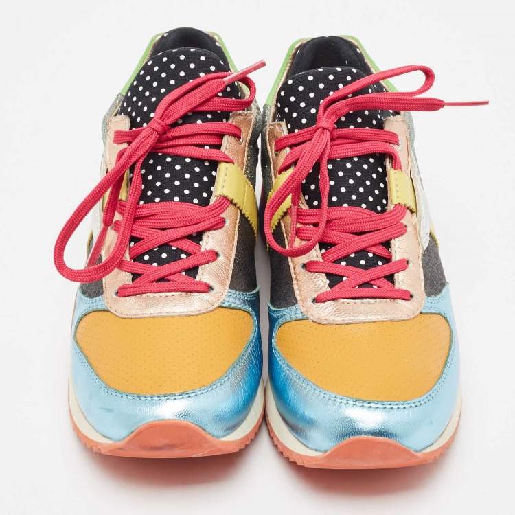 Pre Owned Dolce & Gabbana Multicolor Leather and Glitter Low Top Sneakers Size 37.5