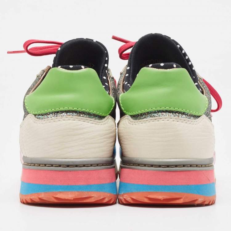 Pre Owned Dolce & Gabbana Multicolor Leather and Glitter Low Top Sneakers Size 37.5