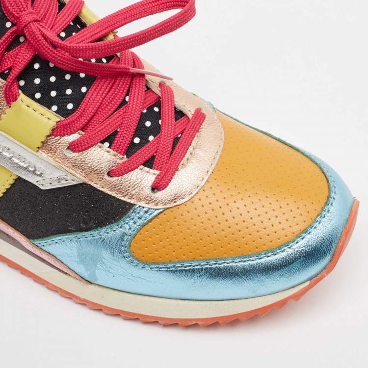Pre Owned Dolce & Gabbana Multicolor Leather and Glitter Low Top Sneakers Size 37.5