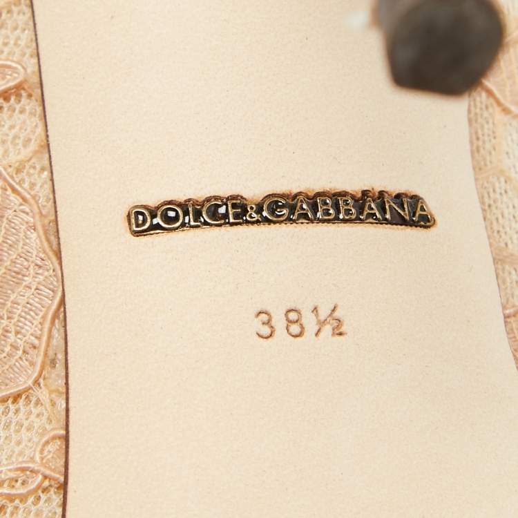 Pre Owned Dolce & Gabbana Beige Lace Crystal Embellished Pointed Toe Pumps Size 38.5