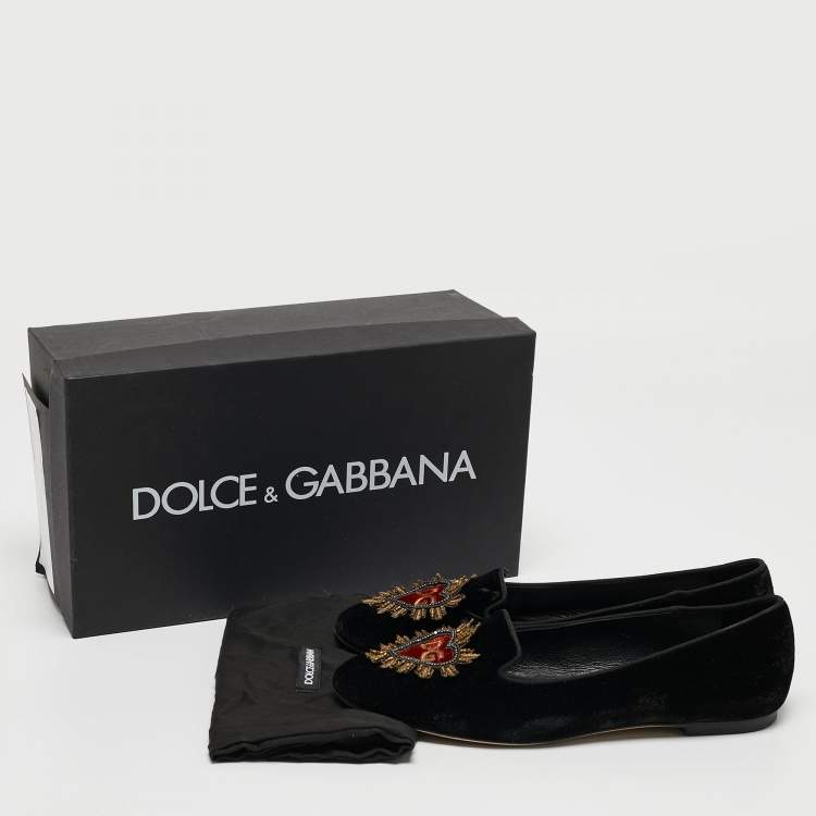 Pre Owned Dolce & Gabbana Black Embroidered Velvet Smoking Slippers Size 38
