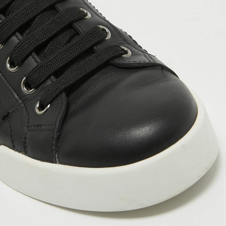 Pre Owned Dolce & Gabbana Black Leather DG Pearl Portofino Sneakers Size 39