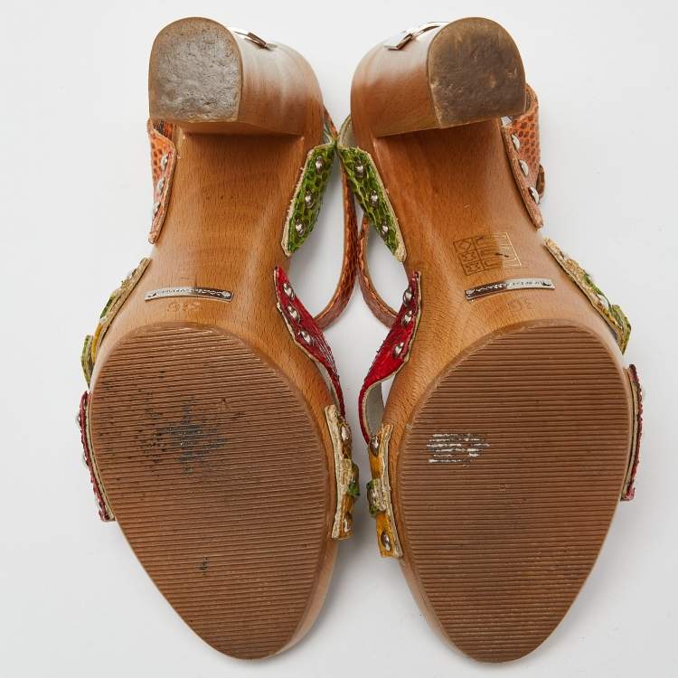 Pre Owned Dolce & Gabbana Multicolor Watersnake Leather Block Heel Strappy Sandals Size 36