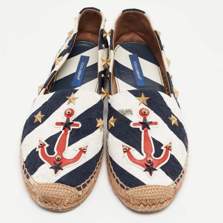 Pre Owned Dolce & Gabbana Blue/White Canvas Espadrille Flats Size 40