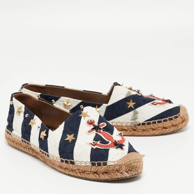 Pre Owned Dolce & Gabbana Blue/White Canvas Espadrille Flats Size 40