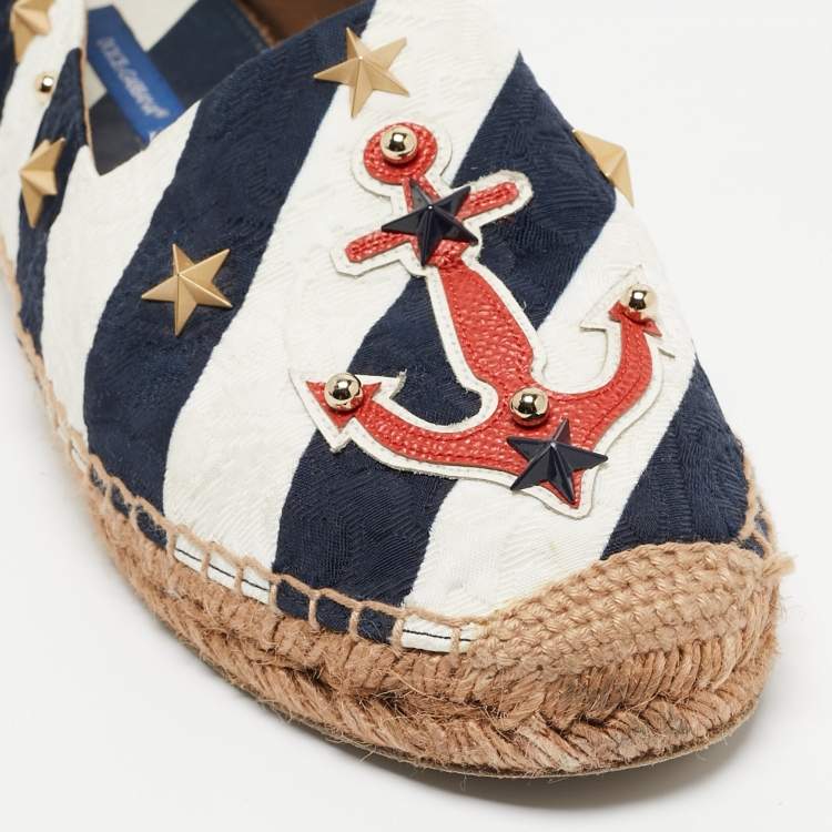 Pre Owned Dolce & Gabbana Blue/White Canvas Espadrille Flats Size 40