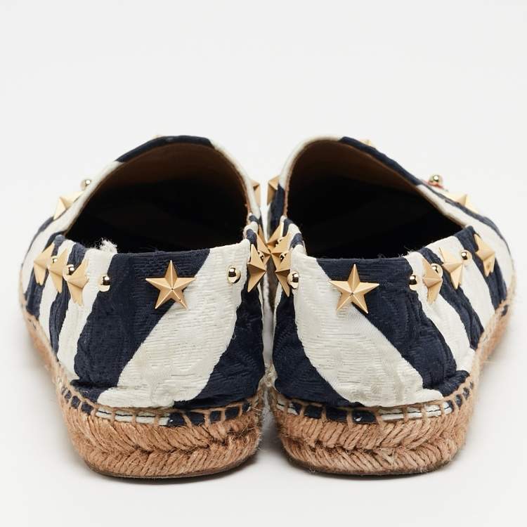 Pre Owned Dolce & Gabbana Blue/White Canvas Espadrille Flats Size 40