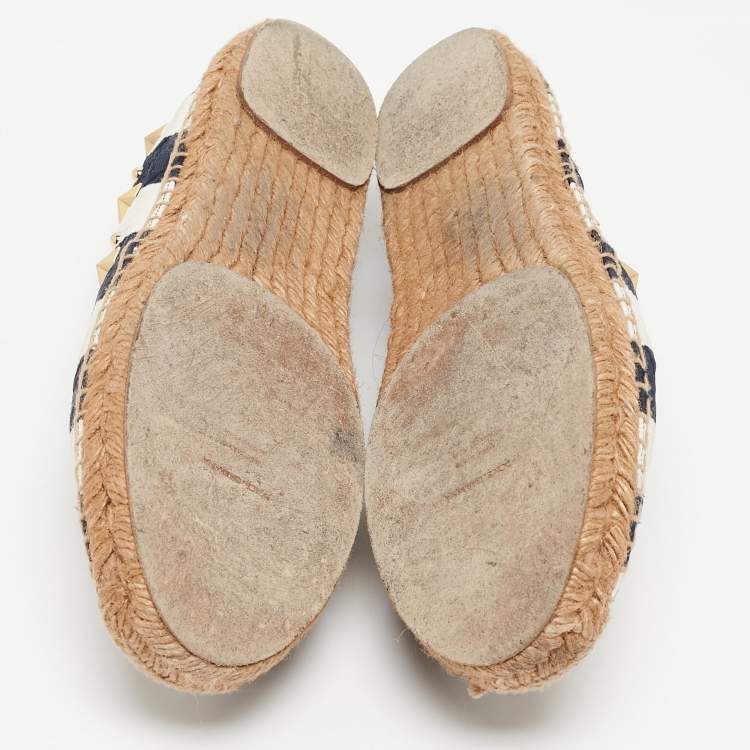 Pre Owned Dolce & Gabbana Blue/White Canvas Espadrille Flats Size 40