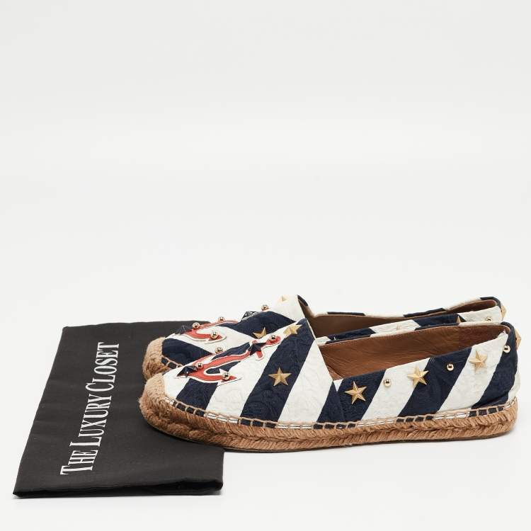 Pre Owned Dolce & Gabbana Blue/White Canvas Espadrille Flats Size 40
