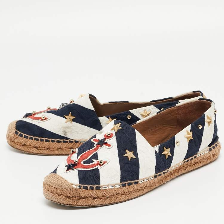 Pre Owned Dolce & Gabbana Blue/White Canvas Espadrille Flats Size 40