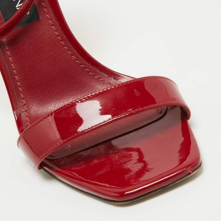 Pre Owned Dolce & Gabbana Red Patent Leather Ankle Wrap DG Heel Sandals Size 39