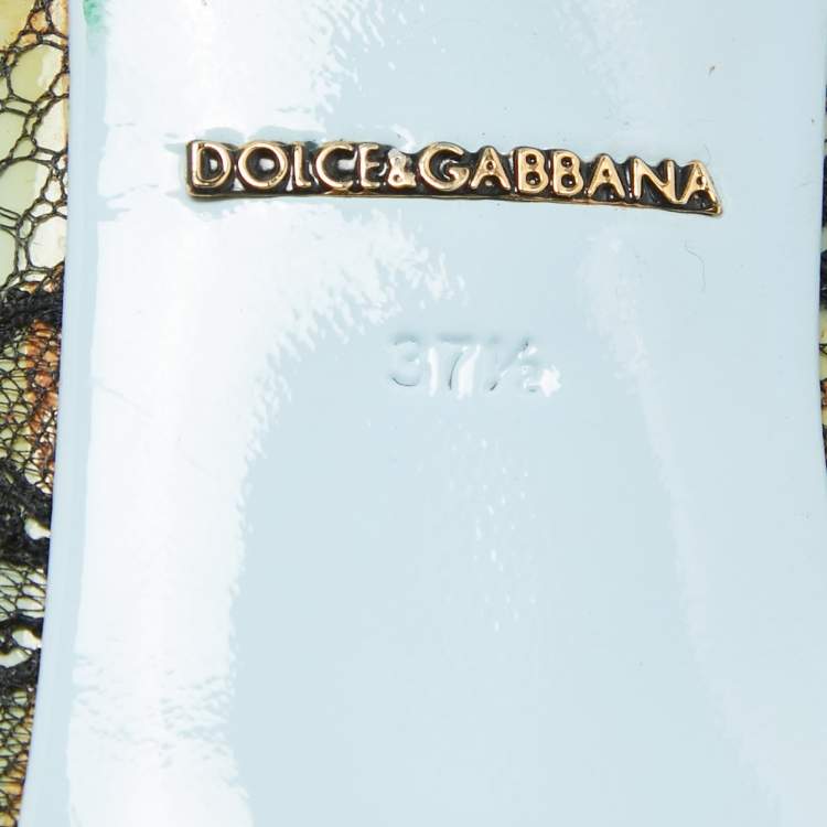 Pre Owned Dolce & Gabbana Two Tone Lace and Patent Pointed Toe Pumps Size 37.5