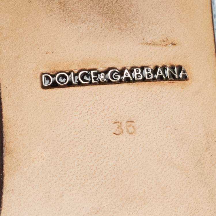 Pre Owned Dolce & Gabbana Light Blue Embossed Lizard Crystal Embellished Slide Sandals Size 36