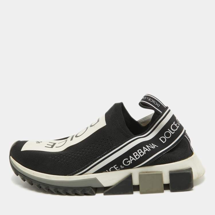 Pre Owned Dolce & Gabbana Black/White Knit Fabric Sorrento Sneakers Size 38.5