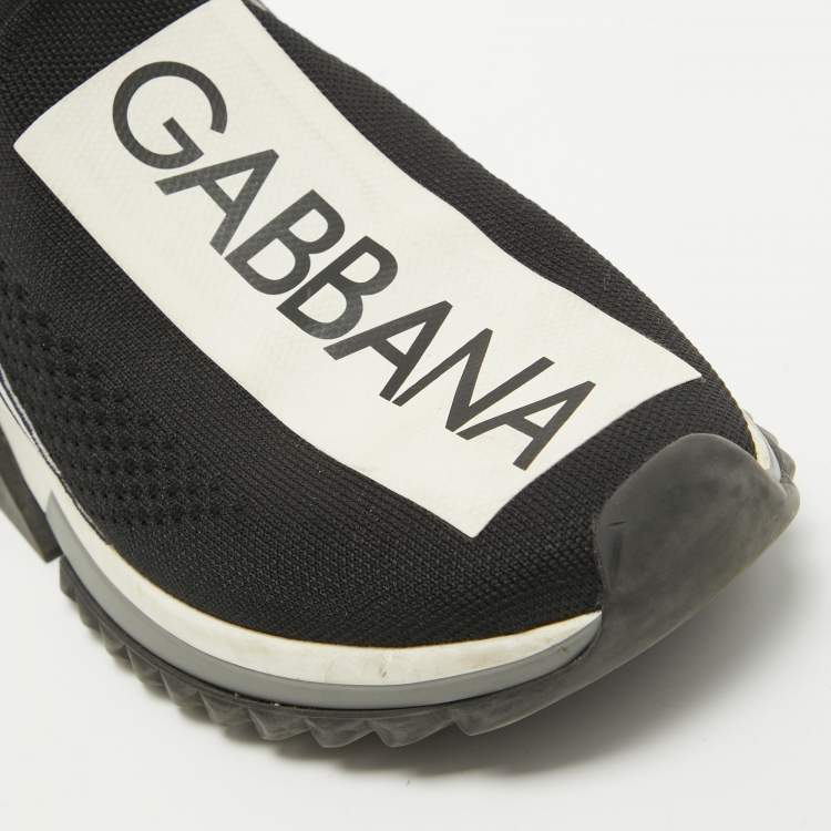 Pre Owned Dolce & Gabbana Black/White Knit Fabric Sorrento Sneakers Size 38.5
