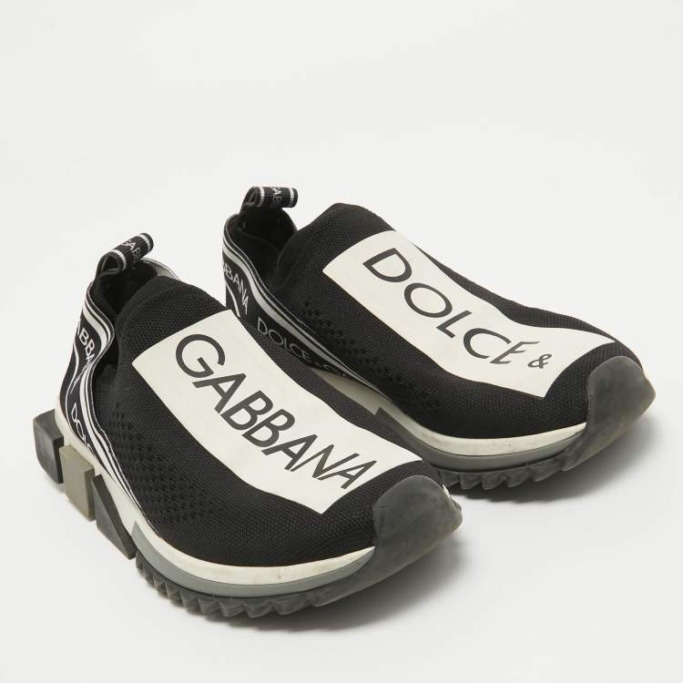 Pre Owned Dolce & Gabbana Black/White Knit Fabric Sorrento Sneakers Size 38.5