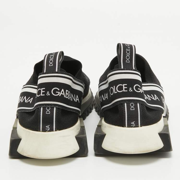 Pre Owned Dolce & Gabbana Black/White Knit Fabric Sorrento Sneakers Size 38.5