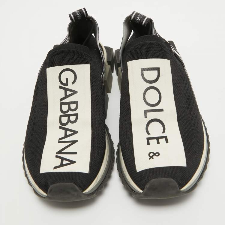 Pre Owned Dolce & Gabbana Black/White Knit Fabric Sorrento Sneakers Size 38.5