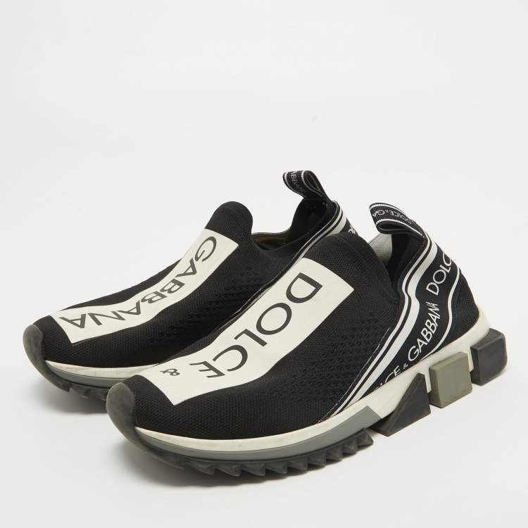 Pre Owned Dolce & Gabbana Black/White Knit Fabric Sorrento Sneakers Size 38.5