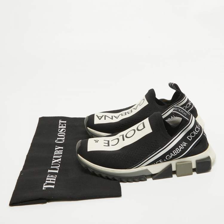 Pre Owned Dolce & Gabbana Black/White Knit Fabric Sorrento Sneakers Size 38.5