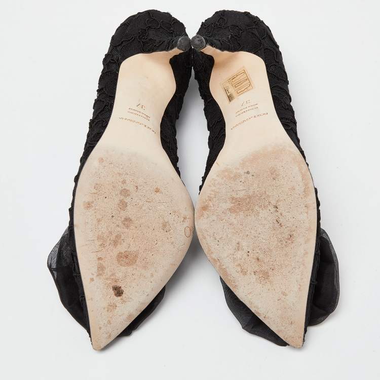 مملوكة مسبقًا Dolce & Gabbana Black Lace Floral Toe Pumps Size 37