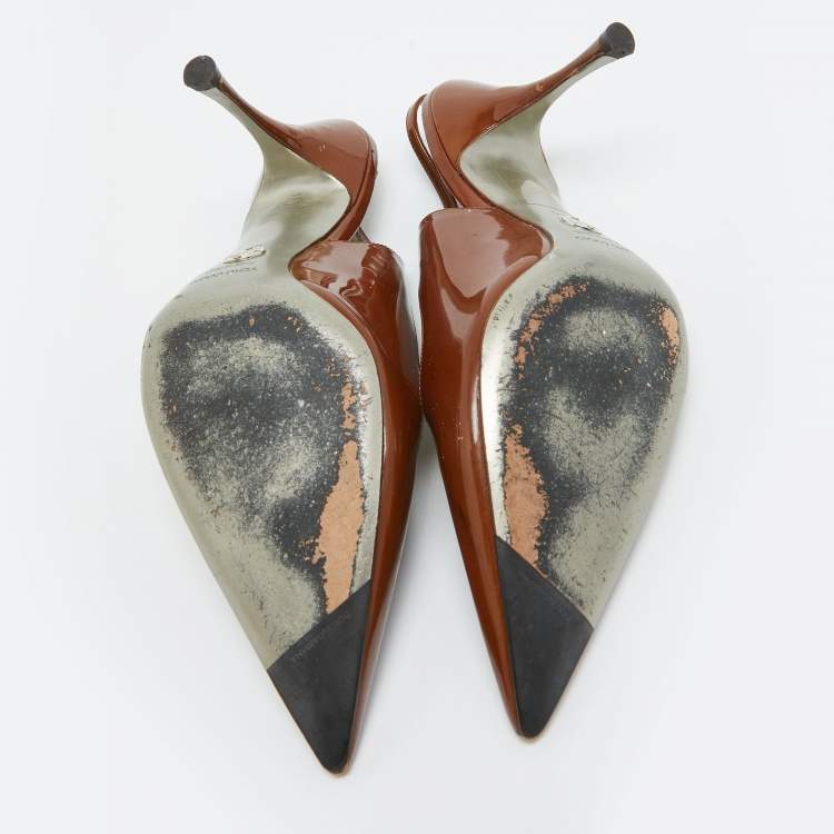 Pre Owned Dolce & Gabbana Brown Patent Leather Slingback Pumps Size 38
