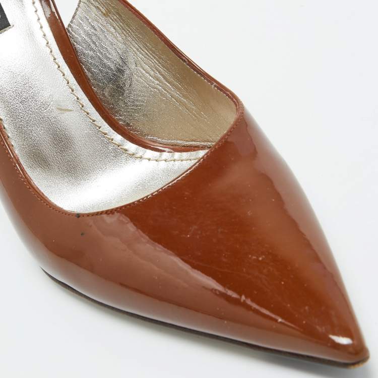 Pre Owned Dolce & Gabbana Brown Patent Leather Slingback Pumps Size 38