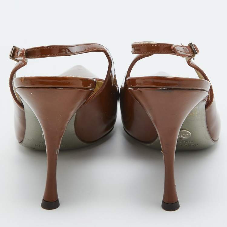 Pre Owned Dolce & Gabbana Brown Patent Leather Slingback Pumps Size 38