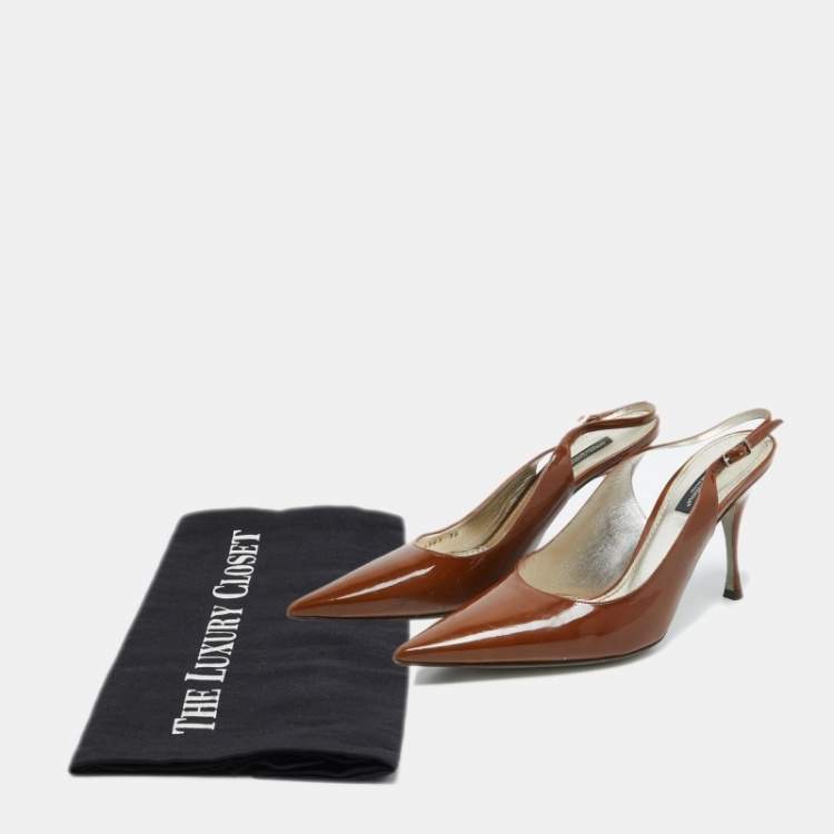 Pre Owned Dolce & Gabbana Brown Patent Leather Slingback Pumps Size 38