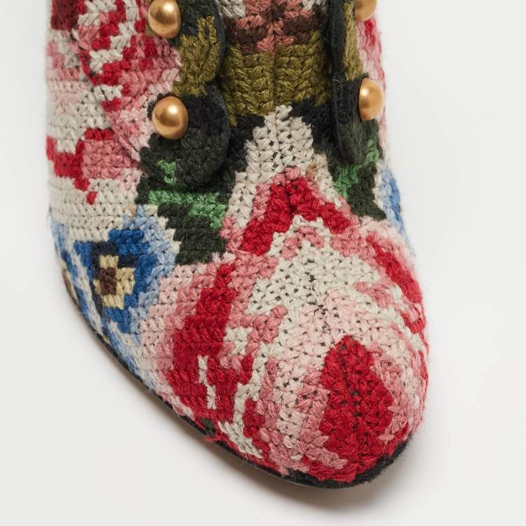 Pre Owned Dolce & Gabbana Multicolor Printed Cotton Blend Fabric Ankle Booties Size 38