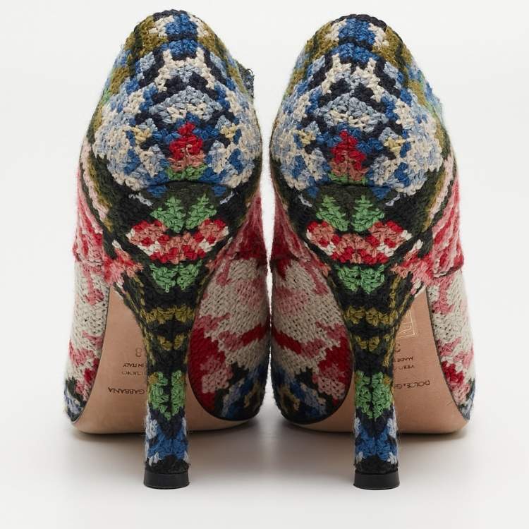Pre Owned Dolce & Gabbana Multicolor Printed Cotton Blend Fabric Ankle Booties Size 38
