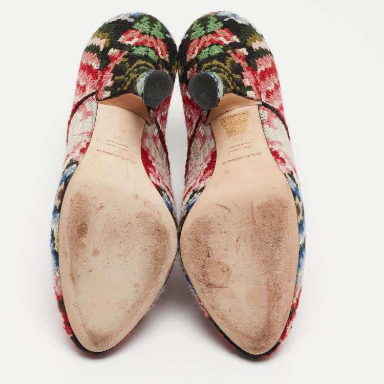 Pre Owned Dolce & Gabbana Multicolor Printed Cotton Blend Fabric Ankle Booties Size 38