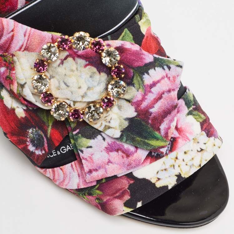 Pre Owned Dolce & Gabbana Multicolor Floral Print Fabric Embellished Slide Sandals Size 39